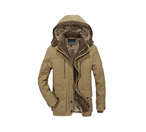 YIOLEAMP Warme Herren-Wintermäntel, dicke Fleece-Jacken, Oberbekleidung, abnehmbare mit Kapuze, Windbreaker, Parkas, khaki, XXXL