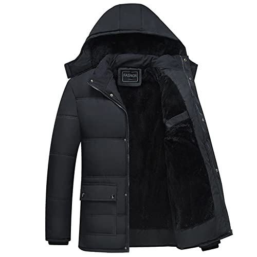 Herren Mantel Winter Lang Warm Herren-Wintermantel, einfarbig, langärmlige Jacke, plus Samt-Kapuzenparkas, Mäntel, Knopf, Reißverschluss, warme Manteljacke Winter Mantel Wintermantel Herren Winterjack