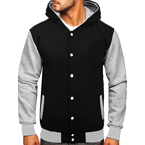 Generic Football Jacken Herren Herren-Wintermantel, lässig, locker, farblich passend, einreihig, Baseball-, Mantel mit Kapuze, Jacke, Mäntel Kurze Jacken Herren