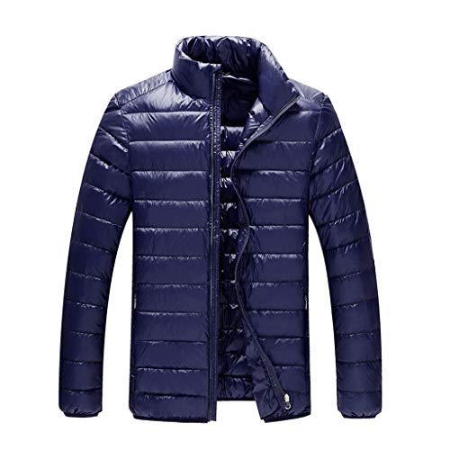 Herren-Wintermantel, lockere Daunenjacke, leicht, verstaubar, mit Stehkragen für Erwachsene und Studenten, Parkas, Casual (Farbe: Blau, Größe: XXXL)