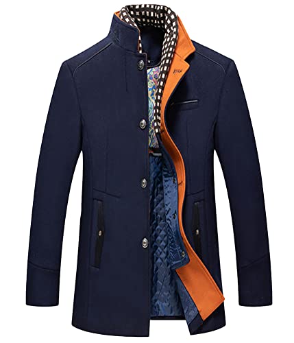 Onsoyours Herren Wintermantel Wolle Winter Kurzmantel Mittellang Wollmantel Abnehmbare Doppelkragen Kurz Winterjacke für Business Freizeit Freien Slim Fit Jacke C Marine XL